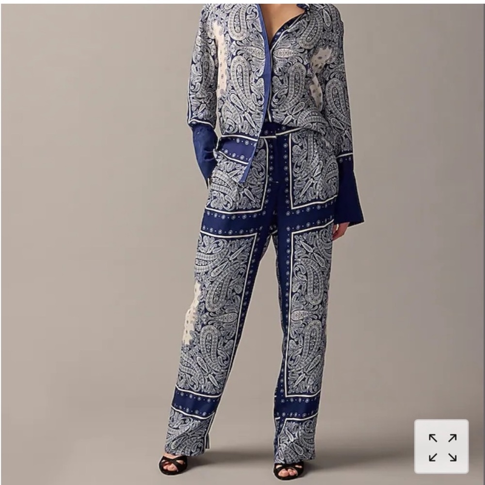 Jcrew Collection straight-leg drapey cupro-blend pant in paisley scarf print